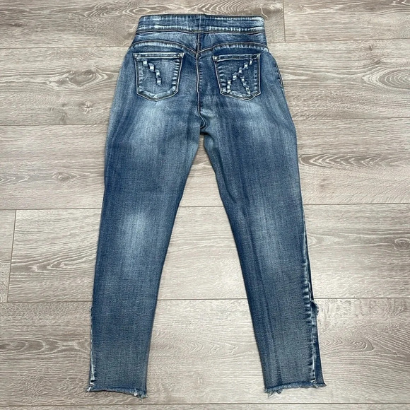Coco + Carmen OMG Pull On Skinny Ankle Crossover Fringe Hem Jeans S - Picture 16 of 16